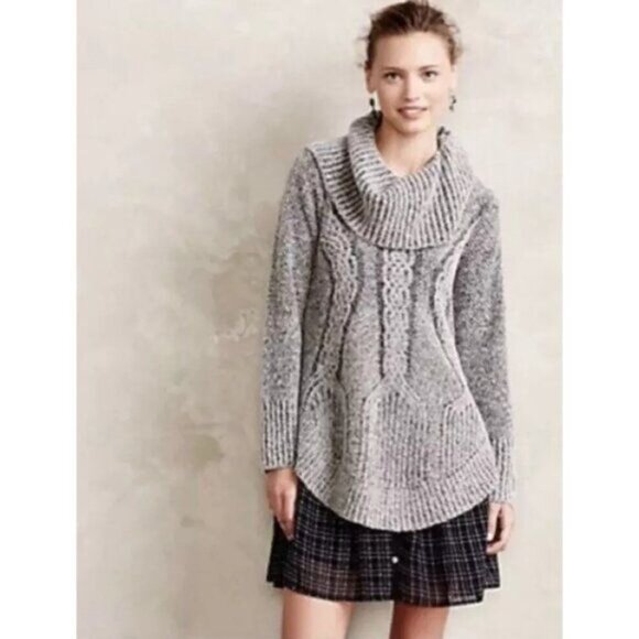 Anthropologie Angel Of The North Wool Cabled Boucle Sweater M Gray - Picture 2 of 15